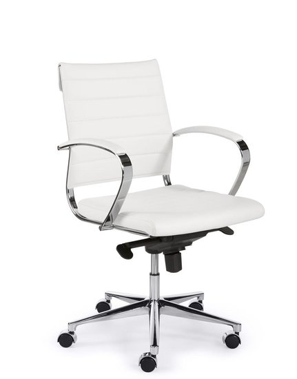 Design bureaustoel 1200 lage rug in wit kunstleder 1 | Kantoormeubelen Nederland
