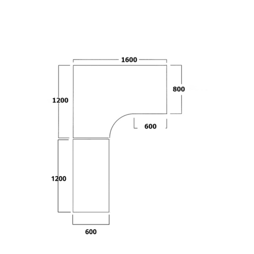 Qbic Hoek links 160 met 120 aanbouwblad | Kantoormeubelen Nederland