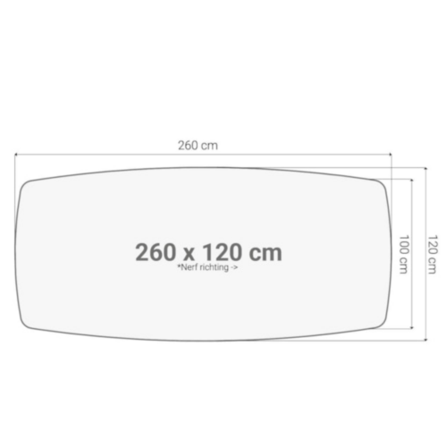 Vergadertafel blad bootvormig 260x120 cm