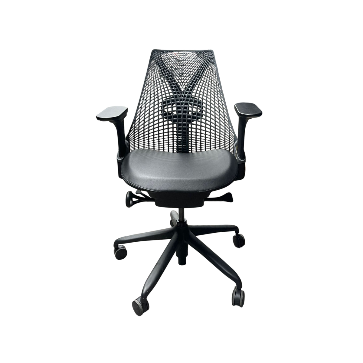 Herman Miller Sayl Bureaustoel Grijze Rug Zwart Skyleer Gebruikt - Afbeelding 2